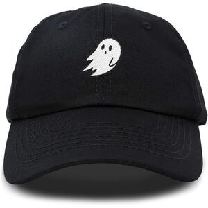 Unisex Black 100%Cotton Ghost Embroidered Adjustable Buckle Classic Baseball Cap